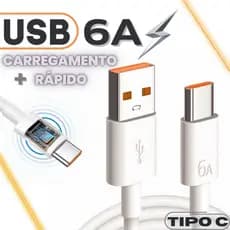 Cabo USB Tipo C 6A Carregamento Rápido de Smartphones