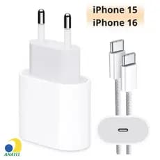 Carregador de iPhone 15 Completo ORIGINAL Tipo C Tipo C Turbo iPhone 16, 16 Plus, 16 Pro Max