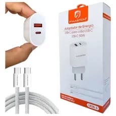 Carregador Turbo 50w Para Iphone 15 E 16 Plus Pro Max Nylon Branco