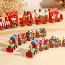 2023 Feliz Natal Trem De Madeira Ornamento/4 Nó De Montado À Mão Brinquedo Para Casa Papai Noel Presente De Decoração De Ano Novo