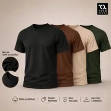 Kit 4 Camiseta Dia a Dia 100% Algodão Básica Premium Varias Cores Lisa Confortável Macia Leve Respirável P ao G3
