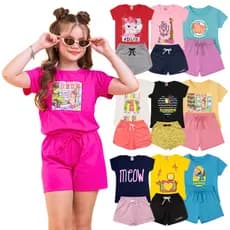 Kit Verão 10 Peças Roupas Infantil Menina 2 à 16 Anos 5 conjunto infantil menina Camiseta Short