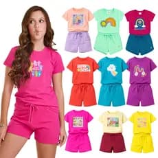 kit 6 Peças Verão Roupas Infantil Menina 2 á 16 Anos 3 Conjunto Infantil Menina Camiseta Juvenil Short