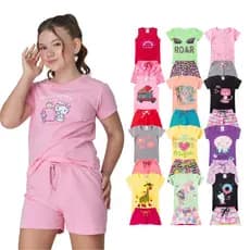 Kit Verão 6 Peças Roupas Infantil Menina 2 à 16 Anos 3 conjunto infantil menina Camiseta Short