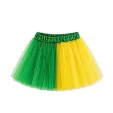 01 Saia Tule Infantil Brasil Look Copa Mundo Criança Fantasia