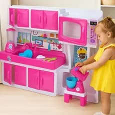 Cozinha Infantil grande 64 cm altura Com Pia e Armário - Rosa acessorios Micro-ondas Liquidificador -Batedeira -Talheres