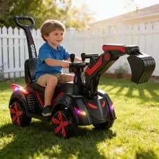 Retroescavadeira Elétrica Infantil Com Haste carrinho de empurrar de passeio campo que escava- Vermelha