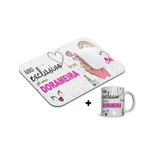 Kit Mouse Pad 19x21cm Arte Dorama / Dorameira + Caneca de Porcelana Arte Dorama / Dorameira Personalizado
