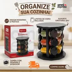 Porta Temperos Giratório 9 Potes Vidro com Tampa Dosadora Organização Cozinha Condimentos