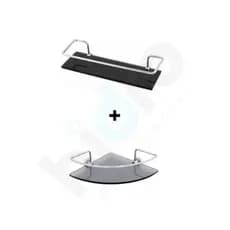 PORTA SHAMPOO RETO FUMÊ + PORTA SHAMPOO CANTO FUMÊ COM GRANDE EM VIDRO 6mm