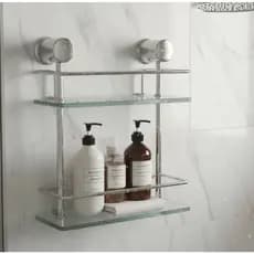 Suporte Porta Shampoo Prateleira Grade Reto Duplo 40cm Com Vidro 6mm