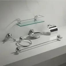 Kit Acessório Para Banheiro Aço Inox 5 Peças Com Porta Shampoo Reto
