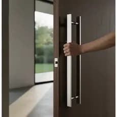 Puxador Duplo Alumínio Barra Chata 40cm Porta Pivotante Madeira/Vidro