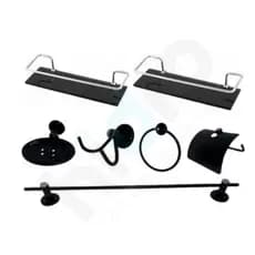 Kit Para Banheiro 05 Peças Aço Inox Preto Fosco + 2 Porta Shampoo Reto Fumê