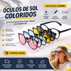 Óculos Armação Clip On Para Grau Redondo 6 em 1 Lentes Polarizadas 2231