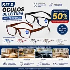 KIT 2 Óculos De Leitura Com Filtro Azul +1.00 Até +3.50 Masculino/ Feminino