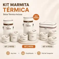 Kit Marmita Térmica Aço Inox com Bolsa 2 3 ou 4 Potes Empilháveis 420ml 550ml Lunch Box