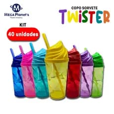 KIT 40 COPOS TWISTER 500ml TAMPA SORVETE | Chantilly | Ideal para Drinks e Festas | Aniversários Casamentos Chá de Bebê