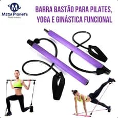Barra Bastão De Pilates e Yoga Portátil Extensor Com Barra e Elástico Exercício Academia Treino Musculação
