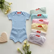 Kit bebe 4 peças -  Body bebe manga curta e Shorts Canelado enxoval