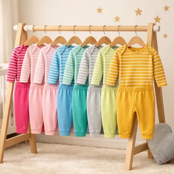 Kit 10 Peças  Conjunto Body Manga Longa Listrado + Calça Lisa Conjuntos Infantil Bebê Menino e Menina