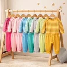 Kit 10 Peças  Conjunto Body Manga Longa Listrado + Calça Lisa Conjuntos Infantil Bebê Menino e Menina