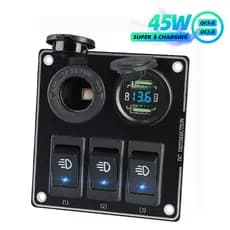 Voltímetro 12V E Interruptor QC 3.0 Porta Dupla Carregador De Carro Usb 12V Tomada Isqueiro No Plugue Adaptador À Prova D'água Para