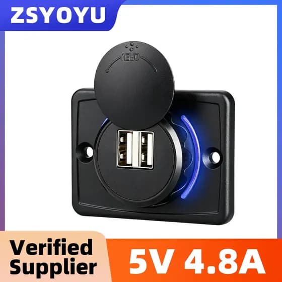 Módulo De Porta De Carregamento USB Dupla 20W 5V 2.4A Saída Com Tampa Giratória Contra Poeira E Luz Indicadora Para Cami