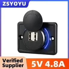 Módulo De Porta De Carregamento USB Dupla 20W 5V 2.4A Saída Com Tampa Giratória Contra Poeira E Luz Indicadora Para Cami