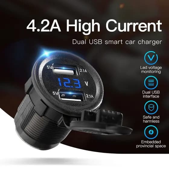 12V-24V Motocicleta USB Carregador De Telefone Móvel À Prova Dwaterproof Água 5V2A Com Voltímetro Para Modificação Do Ôn