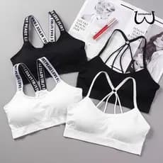 ZXYOUPING 1/3Pcs Sutiã Esportivo push up Fitness Feminina/ Roupa Íntima Sem Costura com bojo Destacáveis/ top Sem Costas