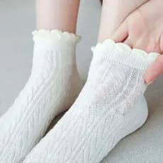ZXYOUPING Meias Femininas De Algodão/Curtas Lolita JK De Renda Japonesa Com Babados E