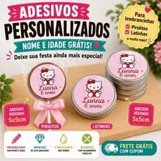 ADESIVOS PERSONALIZADOS PARA LEMBRANCINHAS 5cm | Hello Kitty | Festa Infantil | Sacolinha- Pirulitos-Latinhas-Caixinhas