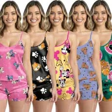 Kit 5 Conjuntos Baby Doll Short Doll Sem Bojo Original Estampas Personagens