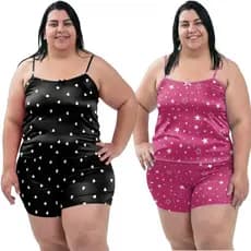 Conjunto Plus Size Baby Doll Short Doll Estampado Sem Bojo Pijama Feminino Premium