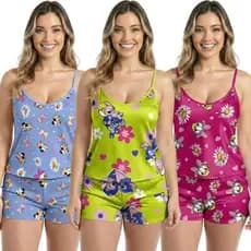 Kit 3 Conjuntos Baby Doll Short Doll Sem Bojo Original Estampas Personagens