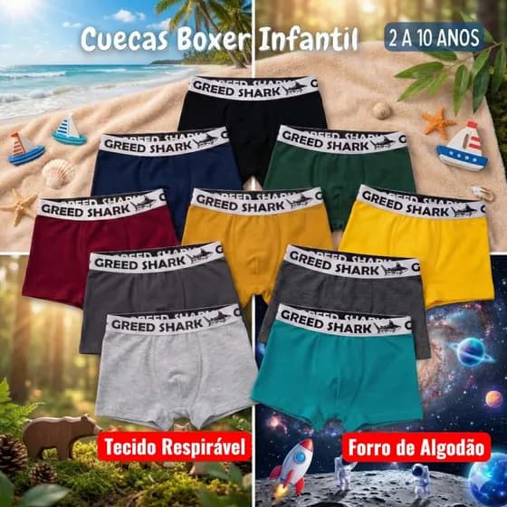 Pacote com Cuecas Infantil Box Boxer com Forro de Algodão Microfibras Premium