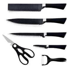 Conjunto Jogo de Facas do Chef Profissional 6 Peças - Preto Premium