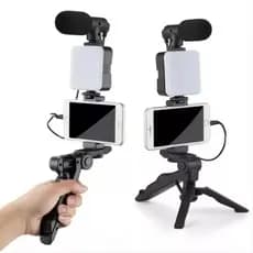 Tripé estabilizador de mão Suporte De Celular Bastão de Selfie Kit Gravação Led