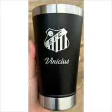 Copo Térmico Personalizado C/ Nome Logo Time C/ Tampa E Cor Preto Geométrico