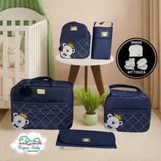 Kit Bolsa Maternidade 5 Peças Bordada Urso de Lado + Mimo Moyses Baby
