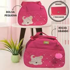 Kit Bolsa Maternidade 2 Peças Redonda Pérola Rosa Pink + Mimo Moyses Baby