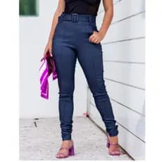 Calça Skinny Alfaiataria Bengaline Com Cinto Removivel E Ciper Cos Alto