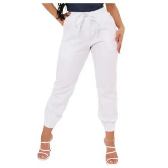 Calça Branca Jogger Feminina Tecido Bengaline Moda Blogueira