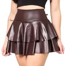Short Saia Em Cirre Dupla Camada Babado Cintura Alta Tendência Festa/Balada