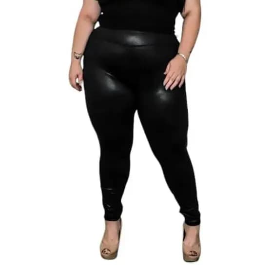 Calça Legging Cirre Plus Size Couro Fake Em Suplex G1 G2 G3 G4 Cós Alto