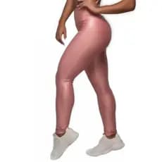 Calça Feminina Legging Cirre Cintura Alta Brilho Molhado Couro Lycra