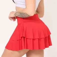 Short Saia Dupla Camada Babado Academia/Fitness Feminino Corrida Tapa Bumbum Cintura Alta