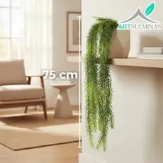 Arranjo decorativo com planta artificial 2 pendentes alecrim toque real + cachepot facetado N3
