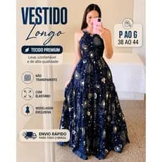 Vestido feminino longo com alças reguláveis estiloso luxo casual Todas as ocasiões Elegante e Confortável Ref. 93
